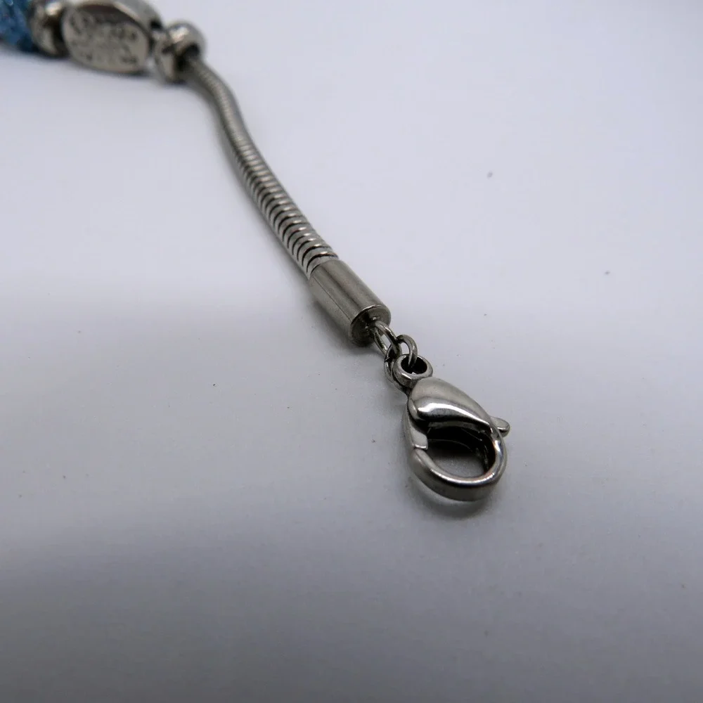 Silver Tone Celebrate Life Angel Charm Bracelet Blue Rhinestone Snake Chain